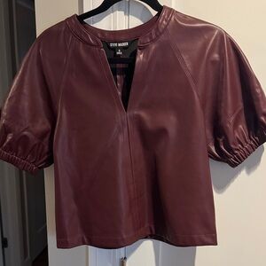 Steve Madden Faux Leather Short Sleeve Top in Wine